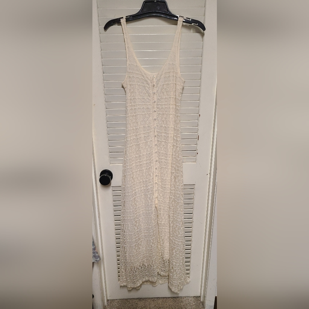Abercrombie & Fitch Cream Lace Boho Button Down Maxi Dress